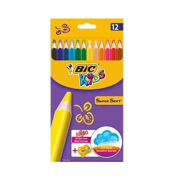BİC KİDS SOFT KURU BOYA 12 RENK+KALEMTRAŞ (93396) ürün görseli 1