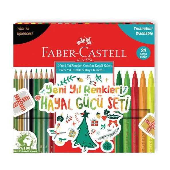 FABER-CASTELL HAYAL GÜCÜ KURU BOYA+KEÇELİ KALEM SETİ YENİ YIL 20 RENK (5178000108) ürün görseli 1