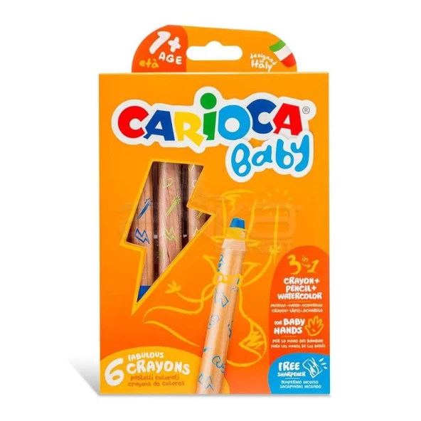 Carioca Baby 3 in 1 Jumbo Ahşap Gövde Boya Kalemi 6lı 42817 ürün görseli 1