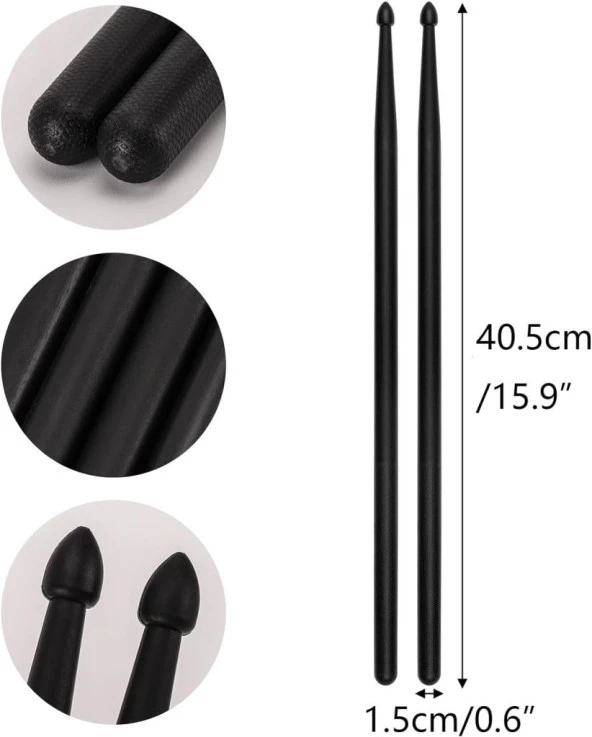 Mendini Baget Siyah Polyamide Kırılmaz 5 A - Davul - Bateri Bageti Drumsticks 5a Pürüzsüz Yüzey ürün görseli 1