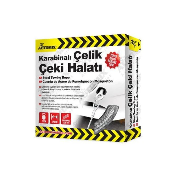 Automix Karabinalı Çelik Çeki Halatı 3Ton ürün görseli 1