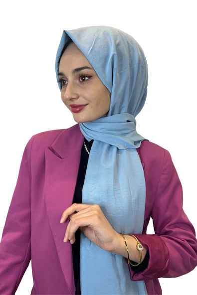 Pamuk Caz Şal, Eflatun Scarf Tek Renk Jazz Şal 1001  BEBE MAVİSİ ürün görseli 1