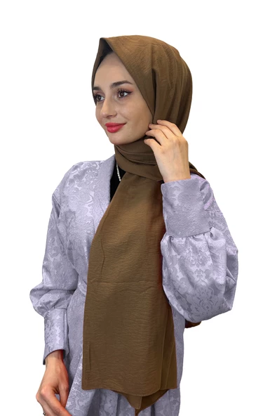 Pamuk Caz Şal, Eflatun Scarf Tek Renk Jazz Şal 1001  KAHVE ürün görseli 1