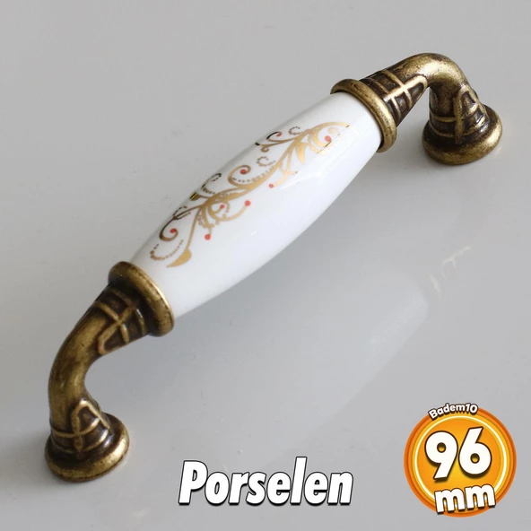 Gerçek Porselen Eskitme Antik Sarı 96 mm Mobilya Mutfak Çekmece Dolap Dolabı Kulpu Kulbu Kulpları ürün görseli 1