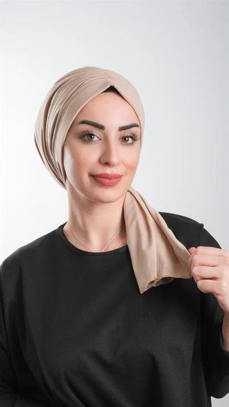 Sütlü Kahve Pratik Hazır Geçmeli Tesettür Bone Kesik Elyaf Sade 2111_26 ürün görseli 1