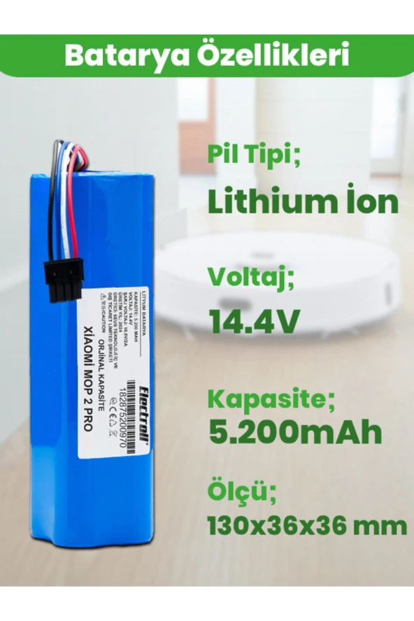ELECTROLL Xiaomi Mi Vacuum Mop 2 Pro Mjst1shw Batarya (ORJİNAL KAPASİTE) 5.200mah Pil Robot Süpürge Bataryası ürün görseli 1