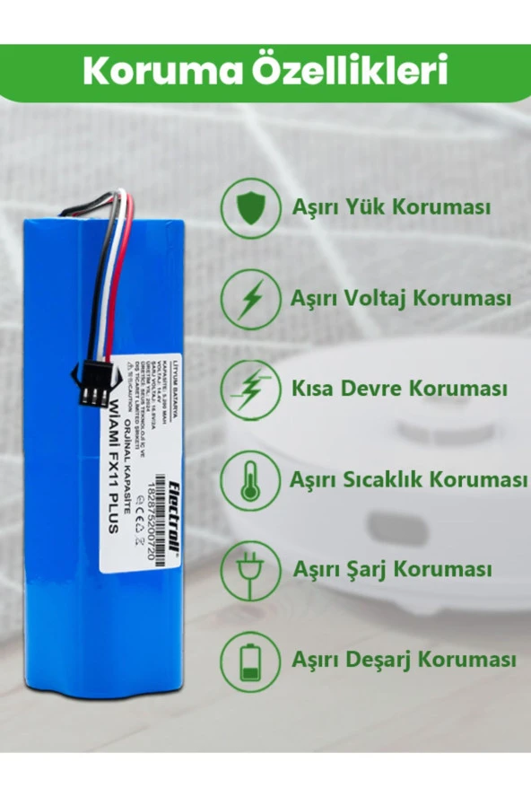 ELECTROLL Wiami Fx-11 Plus Uyumlu Robot Süpürge Batarya (ORJİNAL KAPASİTE) 14.4V 5200mAh Pil Robot Süpürge ürün görseli 1