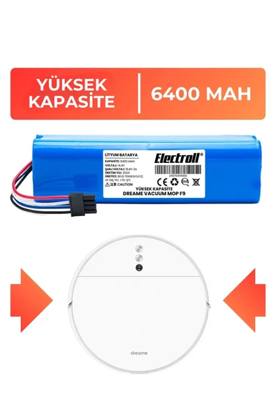 ELECTROLL Dreame Vacuum Mop F9 Batarya (YÜKSEK KAPASİTE) 6400mah Pil Akıllı Robot Süpürge Batarya Değişimi ürün görseli 1