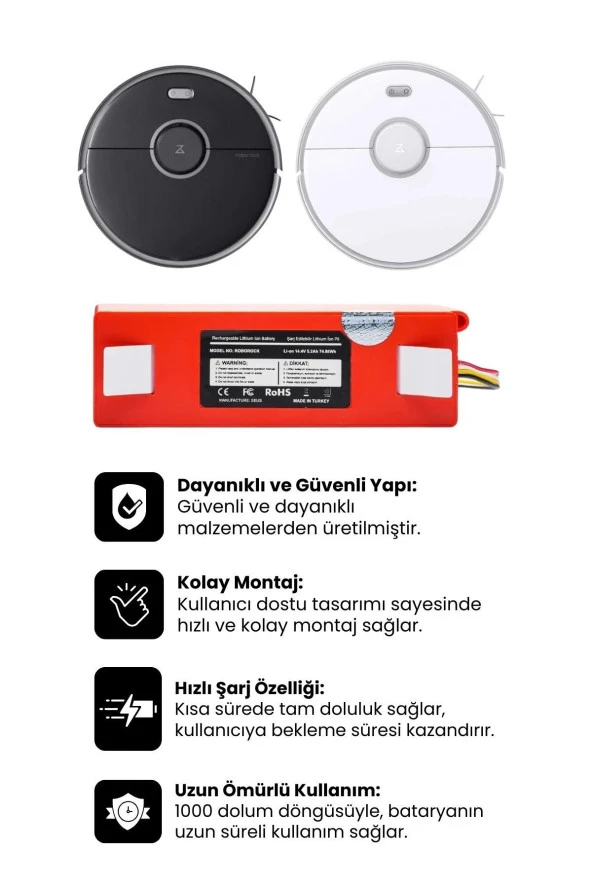 ELECTROLL Roborock S5 Max Batarya Kutulu (ORJİNAL KAPASİTE) 5200mah Pil Akıllı Robot Süpürge Batarya Değişimi ürün görseli 1