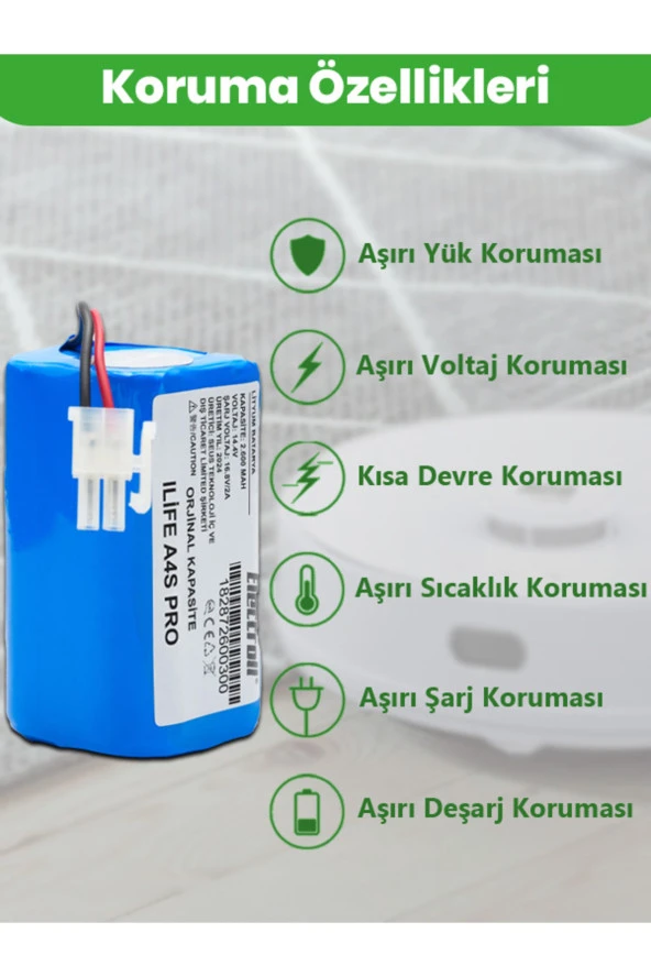 ELECTROLL Ilife A4S Pro (ORJİNAL KAPASİTE) 2600mAh Pil Akıllı Robot Süpürge Batarya Değişimi ürün görseli 1