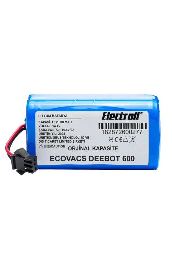 ELECTROLL Ecovacs Deebot 600 Batarya (ORJİNAL KAPASİTE) 2600mah Pil Akıllı Robot Süpürge Batarya Değişimi ürün görseli 1