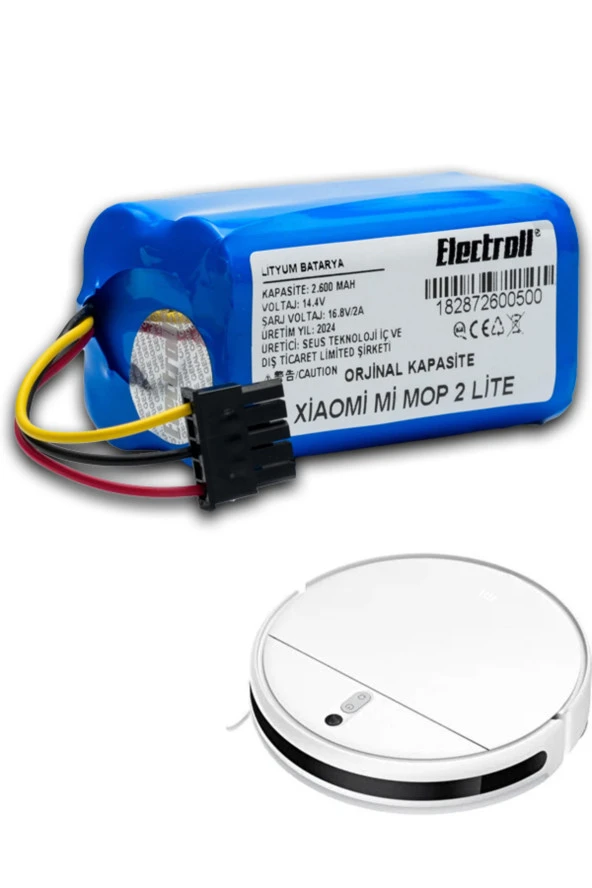 ELECTROLL Xiaomi Mop 2 Lite Batarya (ORJİNAL KAPASİTE) 2.600mah Pil Akıllı Robot Süpürge Batarya Değişimi ürün görseli 1