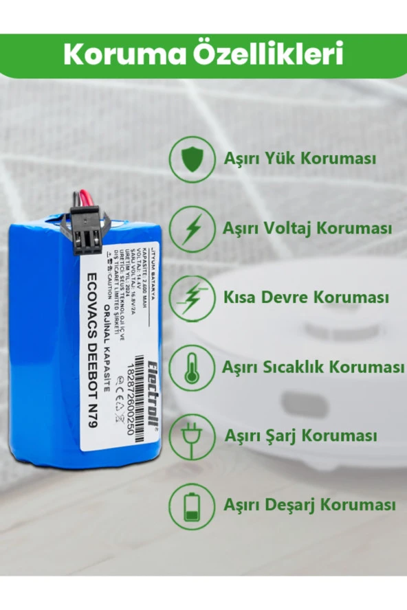 ELECTROLL Ecovacs Deebot N79 Batarya (ORJİNAL KAPASİTE) 2.600mah Pil Akıllı Robot Süpürge Batarya Değişimi ürün görseli 1