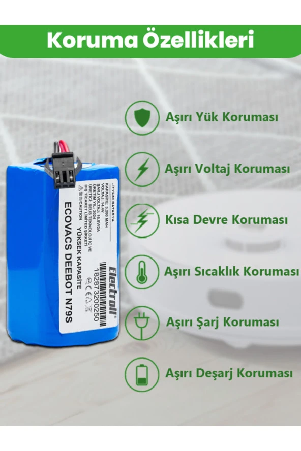 ELECTROLL Ecovacs Deebot N79s Batarya (YÜKSEK KAPASİTE) 3.200mah Pil Akıllı Robot Süpürge Batarya Değişimi ürün görseli 1