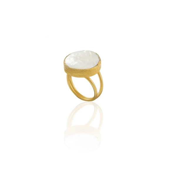 Kadir Jewellery 22 Ayar Altın Kaplama Zirkon Taşlı Ayarlanabilir İnci Yüzük ürün görseli 1
