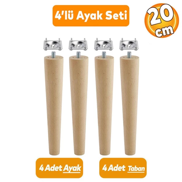 Ahşap Sehpa Masa Puf Tv Ünitesi Ayağı Ayakları M8 Civatalı 20 cm + Bağlantı Aparatlı 4'lü Set ürün görseli 1