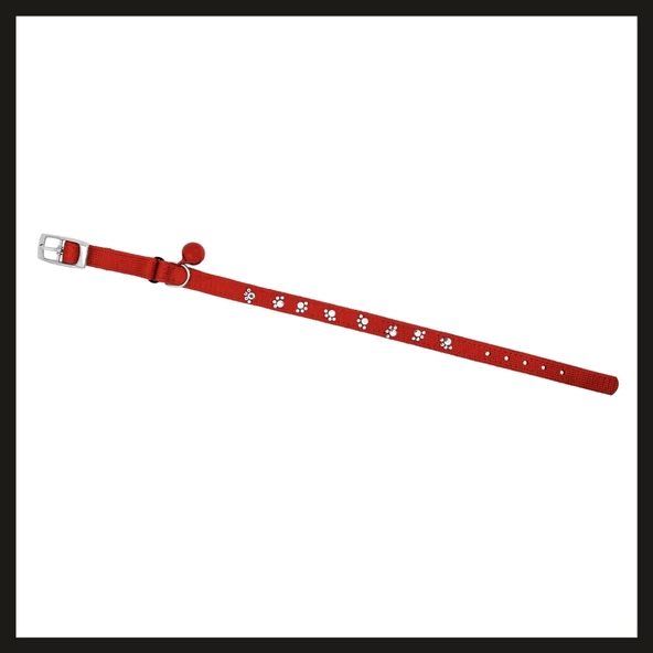 Uyguna-Yakala 10mm*30cm Kırmızı Pati Baskılı Kedi-köpek Tasması-SMA.302 ürün görseli 1