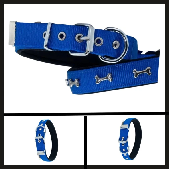 Uyguna-Yakala Royal Blue 2.5*42-50 Cm Dokuma Kemikli Boyun Tasması-SMA.359 ürün görseli 1