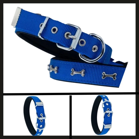 Uyguna-Yakala Royal Blue 2.5*37-45 Cm Dokuma Kemikli Boyun Tasması-SMA.355 ürün görseli 1