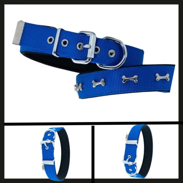 Uyguna-Yakala Royal Blue 3.0*42-50 Cm Dokuma Kemikli Boyun Tasması-SMA.363 ürün görseli 1