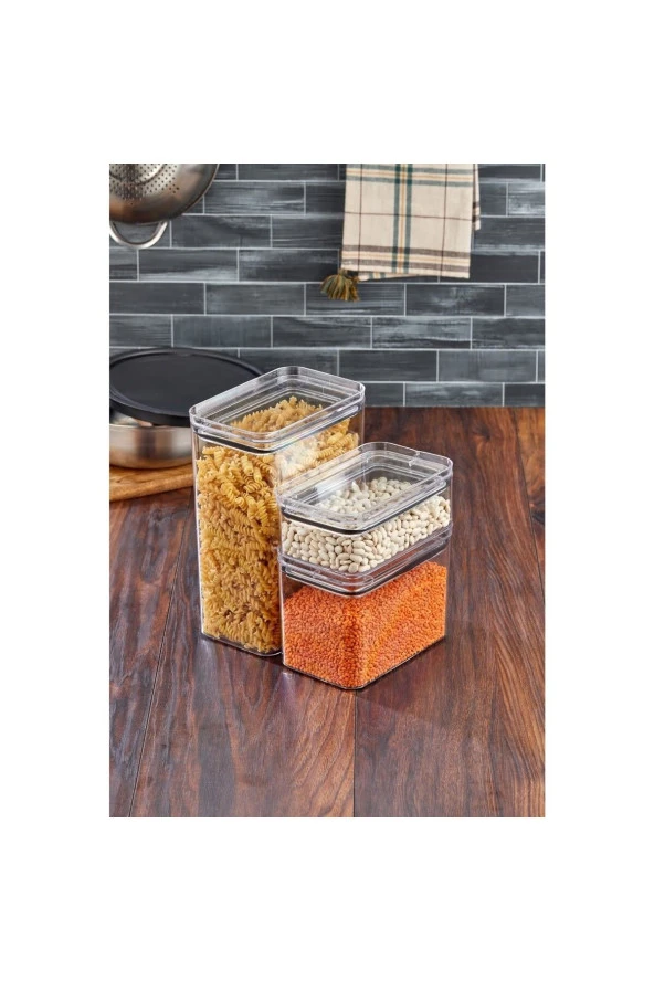 3 lü Set Dikdörtgen Contalı, Sızdırmaz Kapaklı Saklama & Erzak Kabı Şeffaf 3500ML-1700ML-800ML ürün görseli 1