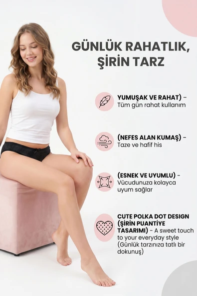 6 lı Kadın Puantiyeli Karışık Renk Pamuklu Bikini Külot 728 ürün görseli 1