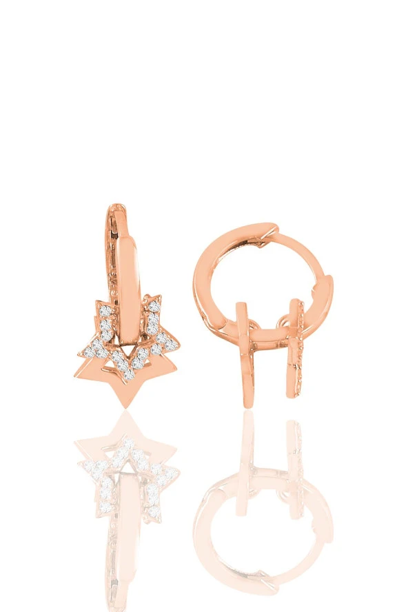 Gümüş Rose Zirkon Taşlı Yıldız Sallantılı Halka Küpe SGTL11152ROSE ürün görseli 1