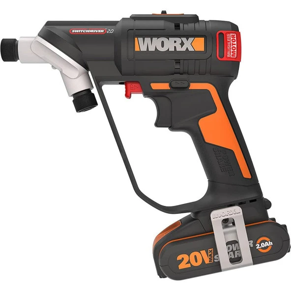 WORX WX177 20Volt/2.0Ah Li-ion Döner Kafa ve Çift Mandrenli Profesyonel Kömürsüz Şarjlı Matkap + 6 Parça Uç ürün görseli 1