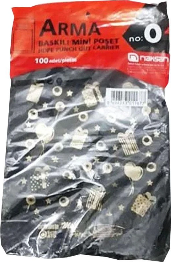 Arma Baskılı Mini Blok Poşet Torba - No : 0 - 20x30 Cm. - Siyah - 100 Adetlik 1 Paket ürün görseli 1