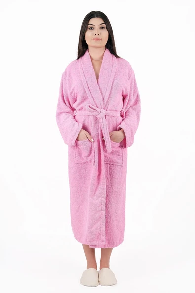 MODELHOME Soft Line Pamuklu Şalyaka Pembe Renkli (L-XL-2XL-3XL-4XL) Büyük / Battal Beden Bornoz ürün görseli 1