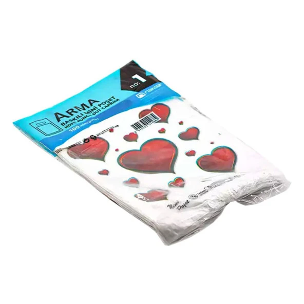 Arma Baskılı Mini Blok Poşet Torba - No : 1 - 22x35 Cm. - Beyaz - 100 Adetlik 1 Paket ürün görseli 1