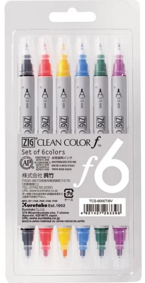 Zig Clean Color F Çift Uçlu Marker Kalem 6 lı Set TCS-6000T/6V ürün görseli 1