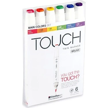 Touch Twin Brush Marker Kalem 6lı Set Ana Renkler ürün görseli 1