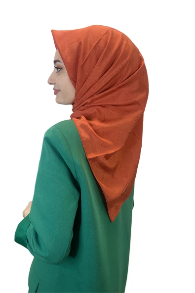 Jakarlı Monogram Eşarp, Piramit Monogram, Desenli Eşarp 01009  KİREMİT ürün görseli 1