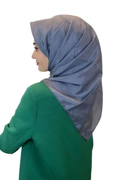 Jakarlı Monogram Eşarp, Piramit Monogram, Desenli Eşarp 01009  KOYU GÜMÜŞ ürün görseli 1