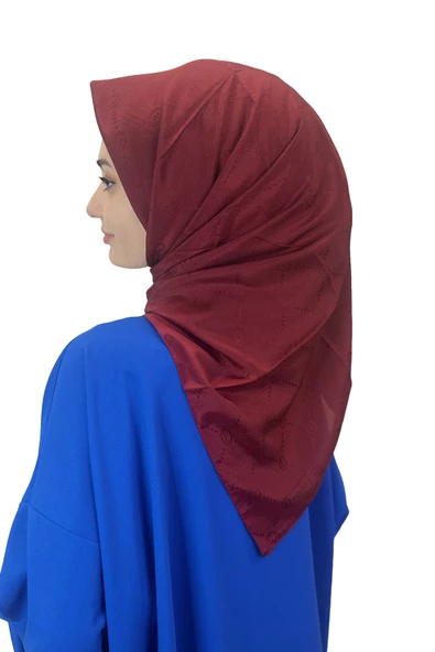 Jakarlı Monogram Eşarp, Piramit Monogram, Desenli Eşarp 01009  VİŞNE ürün görseli 1