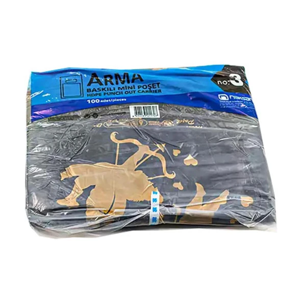 Arma Baskılı Mini Blok Poşet Torba - No : 3 - 30x50 Cm. - Siyah - 100 Adetlik 1 Paket ürün görseli 1