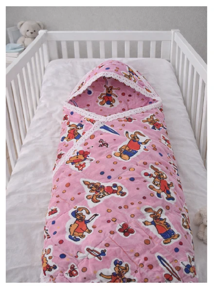 Taç Flanel Bebek Kundağı-Pembe - Resim 4