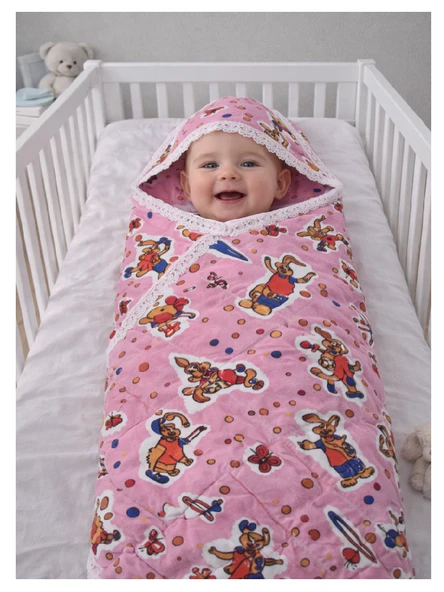 Taç Flanel Bebek Kundağı-Pembe ürün görseli 1