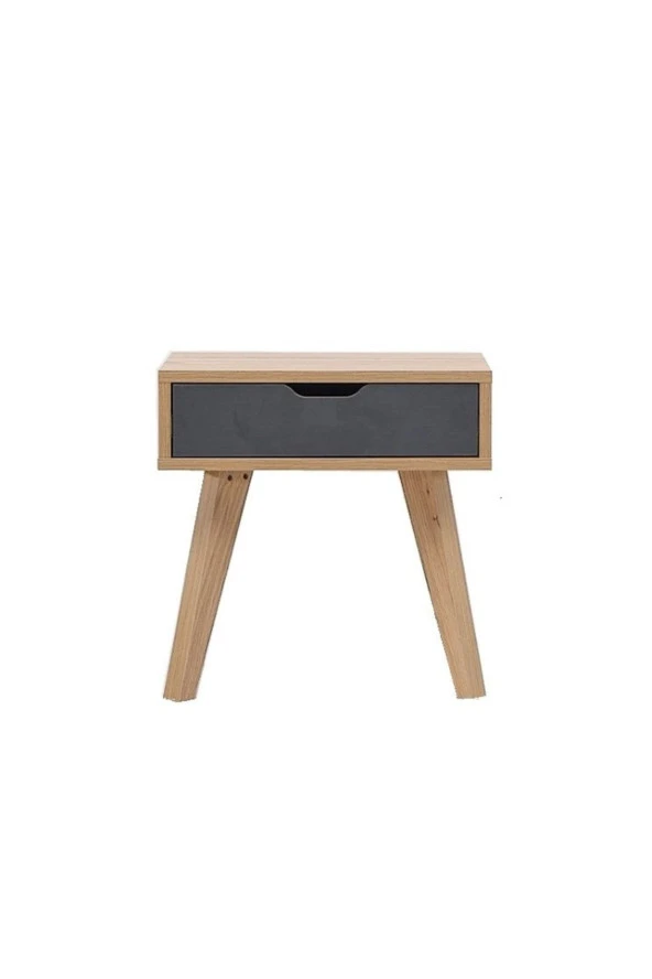 Vipa Home Koyu Gri / Lignano Çekmeceli Ahşap Ayaklı Komodin ürün görseli 1