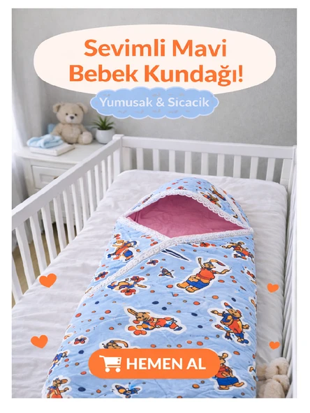 Taç Flanel Bebek Kundağı-Mavi - Resim 2