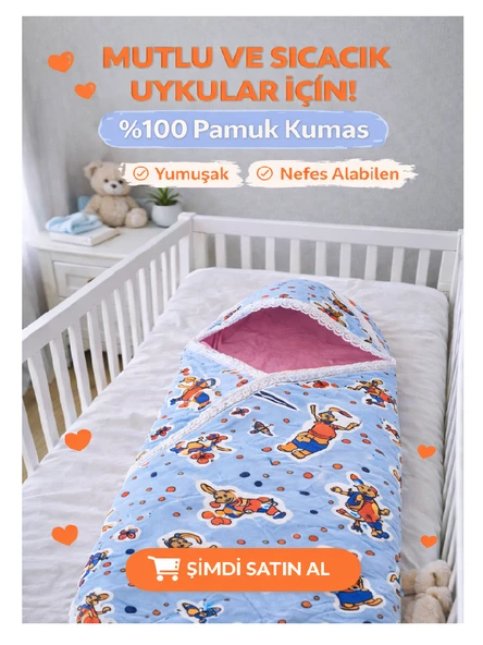 Taç Flanel Bebek Kundağı-Mavi - Resim 4