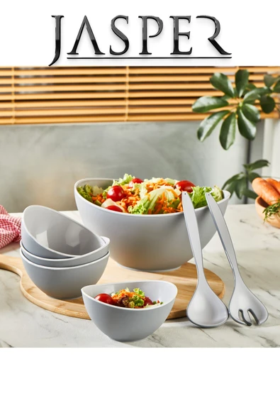 Jasper JPR-0112 Açık Gri Çok Amaçlı Lüx 7 Parça Salata Servis Seti Servis Sunum Kasesi Sunum Seti ürün görseli 1