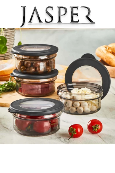 Jasper JPR-0105 Çok Amaçlı 415ml 4 Adet Cam Saklama Kabı Saklama Seti ürün görseli 1