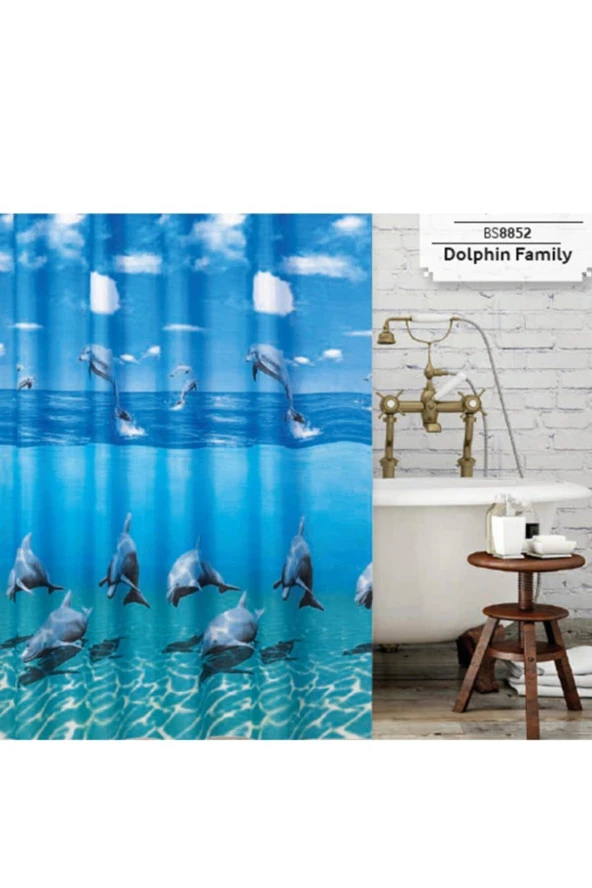 Prado Dolphin Banyo Perdesi Duş Perdesi 180X200Cm ürün görseli 1
