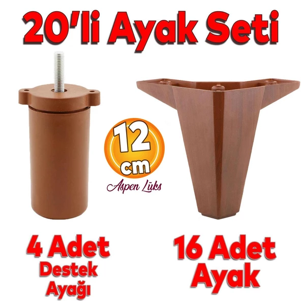 20'li Set Sedir Lüks Mobilya Koltuk Kanepe Tv Ünitesi Destek Ayağı 12 cm Kahverengi Ayakları ürün görseli 1