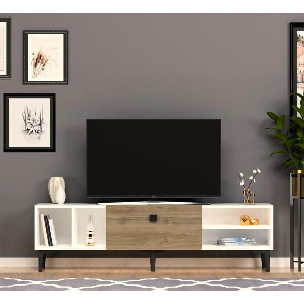SOLE TV ÜNİTESİ BEYAZ CEVİZ ürün görseli 1