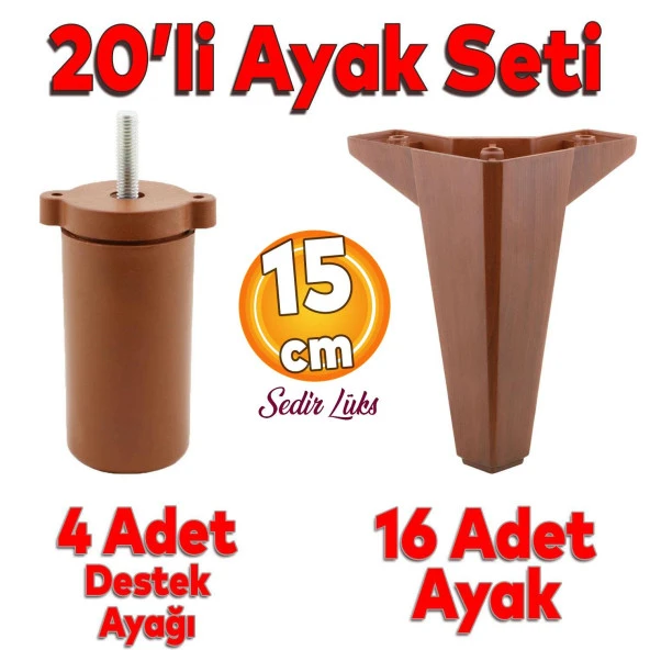 20'li Set Sedir Lüks Mobilya Koltuk Kanepe Tv Ünitesi Destek Ayağı 15 cm Kahverengi Ayakları ürün görseli 1
