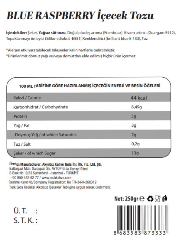 Nish Blue Raspberry Aromalı Toz İçecek 250 Gr - Resim 2