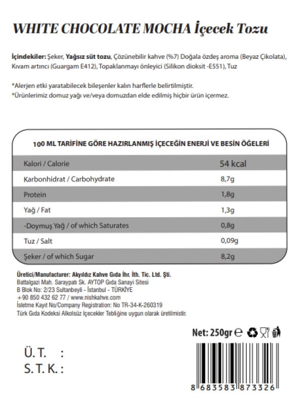Nish White Chocolate Mocha 250 Gr - Resim 2